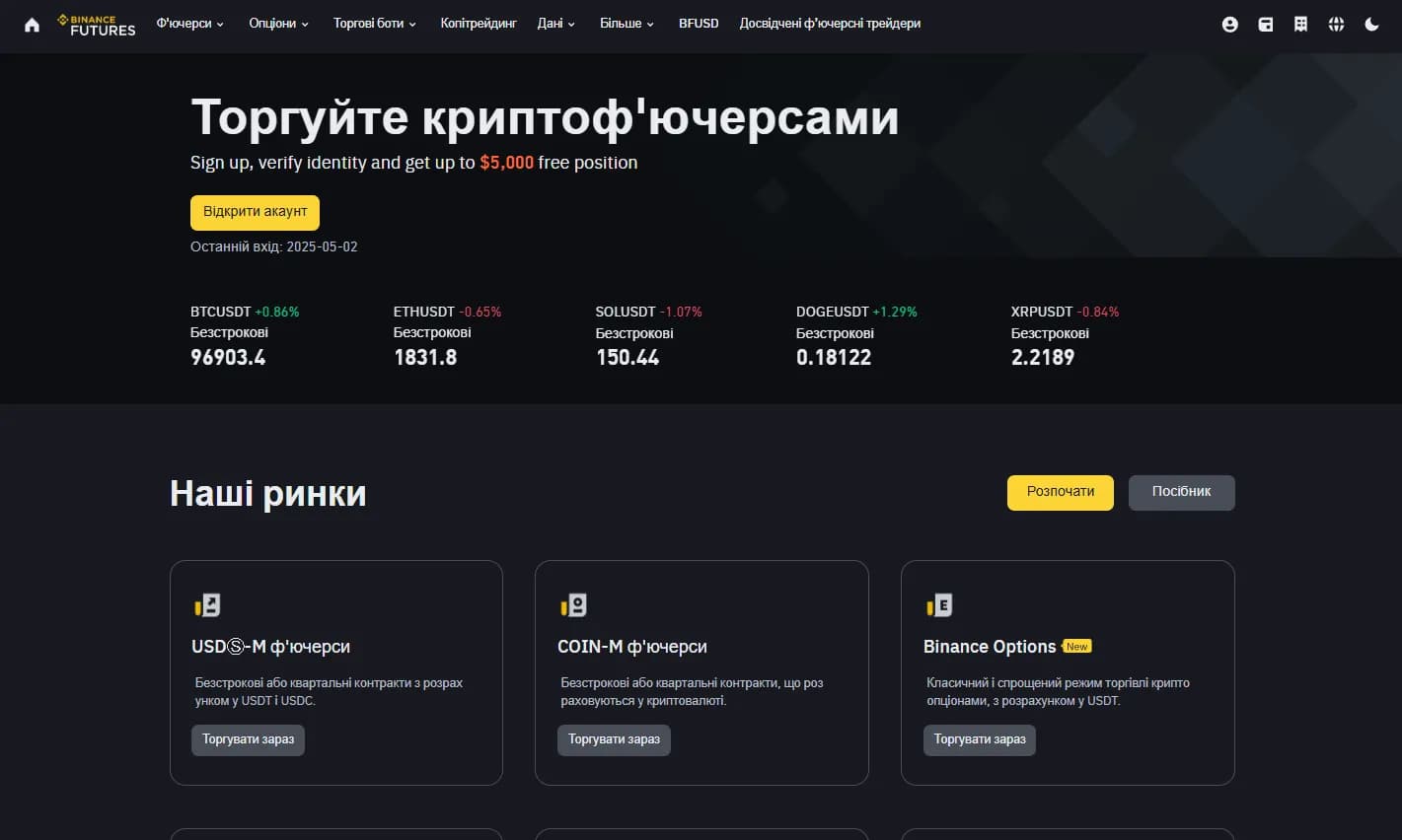 Фьючерсы и опционы Binance