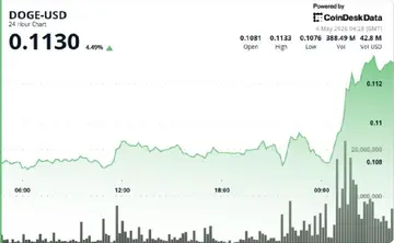 Dogecoin підскочив на 4%, очоливши зростання серед основних валют, оскільки біткойн стрімко зростає.