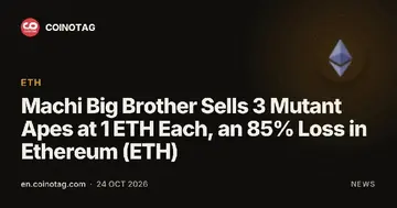 Machi Big Brother продав 3 мутантних мавпи по 1 ETH кожна, що становить 85% збитків у Ethereum (ETH)