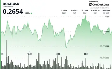 Объем DOGE вырос на 75% выше среднего, так как трейдеры защищают уровень $0.26