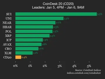 Оновлення показників CoinDesk 20: SUI зросла на 5,5% в міру зростання індексу