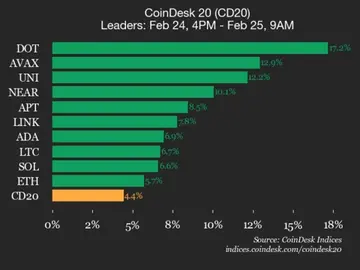 Оновлення результатів CoinDesk 20: Polkadot (DOT) зростає на 17,2% у той час як всі активи підвищуються