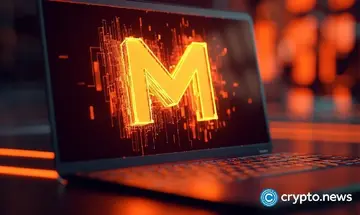 Літера M на екрані ноутбука, крипто.